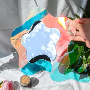 Miroir en acrylique iridescent autocollant mural irrégulier décoration de pièce