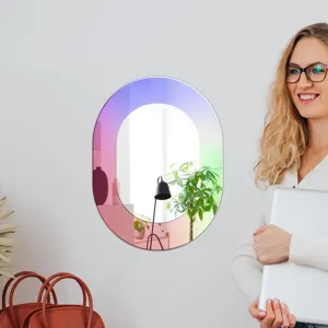 Miroir mural en acrylique iridescent décoratif, autocollant de miroir ovale dégradé.
