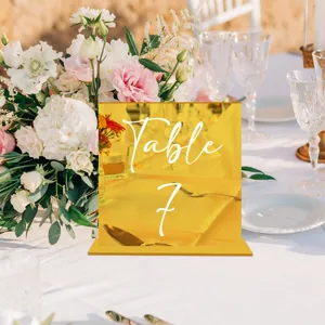 Letrero de número de mesa de acrílico dorado para boda, decoración de mesa elegante