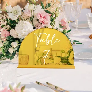Letrero de número de mesa de acrílico arco espejo dorado para decoración de boda