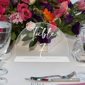Número de mesa de acrílico transparente arco 7 detalle boda decoración de mesa display.