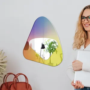 Miroir mural acrylique iridescent adhésif, autocollant décoratif double couche irrégulier.