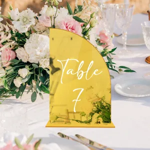 Tarjeta de mesa de arco acrílico boda número de mesa soporte de exhibición detalle