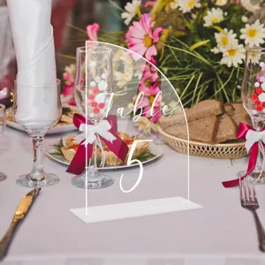 Placa de mesa acrílica transparente arco boda número de mesa soporte decoración