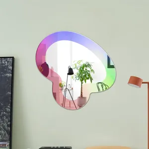 Miroir mural en acrylique iridescent, autocollant décoratif mural de forme irrégulière.