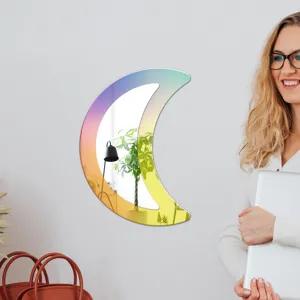 Autocollant mural miroir lune en acrylique irisé, décor mural double couche autocollant.