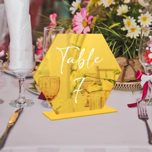 Letrero de número de mesa acrílico hexagonal amarillo decoración boda fiesta display