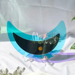 Miroir mural croissant en acrylique iridescent double couche autocollant decoratif.