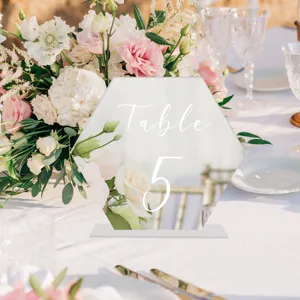 Placa de número de mesa de acrílico hexagonal para recepción de boda decoración clara