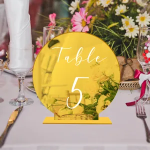 Placa de numero de mesa redonda dorada de acrilico para decoracion de mesa de boda