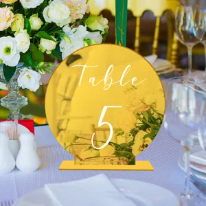 Placa de número de mesa de boda de acrílico dorado con base, decoración de mesa redonda