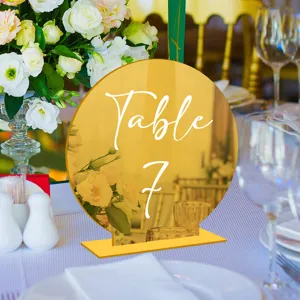 Placa de número de mesa de acrílico dorado redondo decoración de boda soporte DIY pantalla.