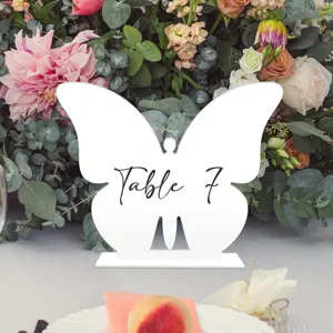 Letrero de número de mesa mariposa acrílico blanco boda fiesta decoración detalle
