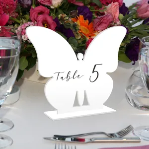 Tarjeta de numero de mesa de mariposa de acrilico blanco decoracion de fiesta de bodas