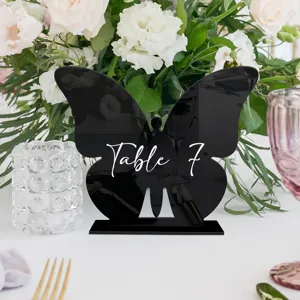 Señal de Mesa de Mariposa Acrílica Negra Número de Mesa Boda Decoración de Fiesta DIY
