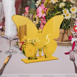 Letrero de numero de mesa de mariposa de acrilico dorado para decoracion de boda detalle