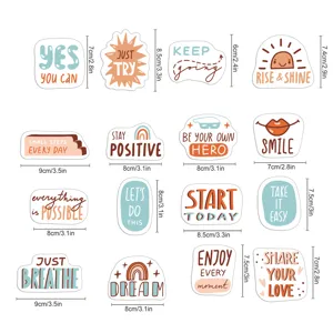 Boho positive Zitate Aufkleber Set mit süßen Designs und klaren Größenangaben für Deko.