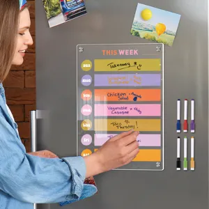 Transparenter Acryl Magnetischer Wochenplaner Kalender für Kühlschrank, Notiztafel mit Stiften.