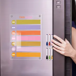 Transparente Acryl Magnetischer Wochenplaner für Kühlschrank mit bunten Markern im Set.
