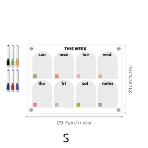Transparenter Acryl Wochenplaner magnetischer Kalender mit Stiften für den Kühlschrank.