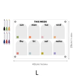 Klares Acryl-Wochenkalender-Board für den Kühlschrank mit bunten Markern und Magnet.