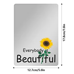 Vista detallada del espejo magnético para taquilla con diseño de girasol y medidas.