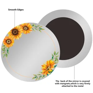 Espejo magnético para taquilla con girasol en acuarela, bordes lisos y fuerte imán trasero.