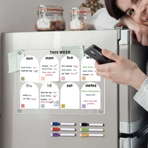 Transparente Acryl magnetische Wochenkalender Tafel für Kühlschrank mit Markern, Detailansicht.