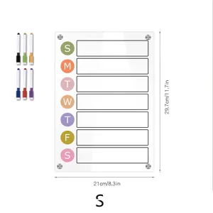 Transparente Acryl Wochenplaner Kalender Tafel mit Stiften 21x29.7cm für Büro und Küche.