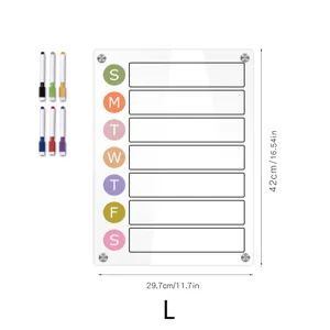 Transparente Acryl magnetische Wochenplaner Kalender Tafel mit sechs bunten Markern.