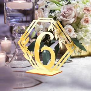 Numéro de Table de Mariage en Acrylique Or 6 Support Géométrique Floral Déco Détails