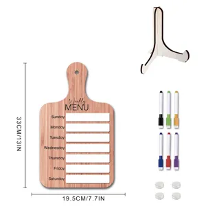 Ensemble de tableau de menu hebdomadaire en bois avec aimant, support et six marqueurs.