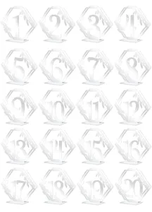 Set de numeros de table mariage en acrylique 1-20, panneau de table miroir design feuilles.