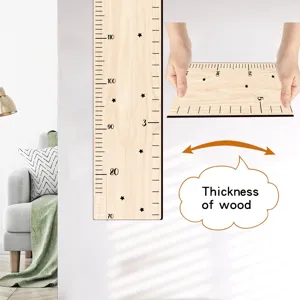 Pegatina de pared de tabla de crecimiento de altura para ninos de madera con escala.