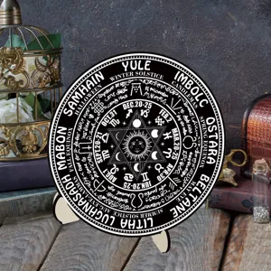 Wooden Wheel of the Year Calendar Altar Board Pagan Witchcraft Decor Desktop Plaque