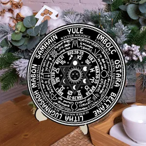 Wooden Wheel of the Year calendar plaque pagan altar decor zodiac desktop ornament