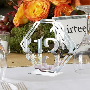 Plaque de numéro de table miroir acrylique mariage, design géométrique hexagone 13.