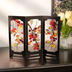 Vintage stained glass desktop folding screen retro decorative accent piece for table
