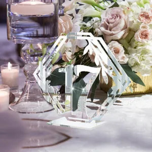 Panneau acrylique effet miroir numéro de table 17, élégante décoration de mariage.