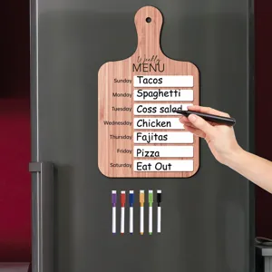 Tableau de menu hebdomadaire magnétique en bois avec marqueurs pour cuisine frigo.