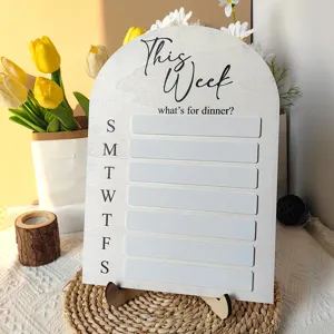 Tableau planificateur de menu hebdomadaire magnétique en bois avec joli décor floral cuisine.
