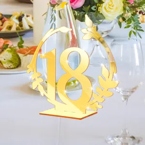 Numéro de table 18 en acrylique doré, décoration de mariage 3D, présentoir de table de fête.