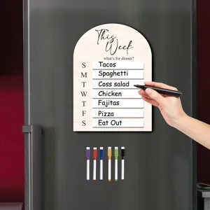 Tableau de menu hebdomadaire magnétique en bois avec marqueurs effaçables pour réfrigérateur.