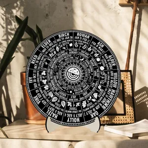 Wheel of the Year calendar wooden table ornament pagan Wiccan altar decor display item