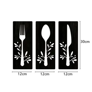 Ensemble art mural ustensiles cuisine bois fourchette cuillère couteau déco 12x30cm