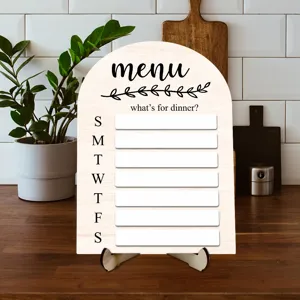 Tableau de menu hebdomadaire en bois cintré effaçable à sec comptoir de cuisine panneau