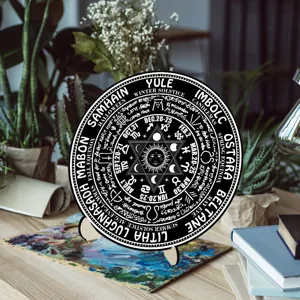 Wheel of the Year Wooden Calendar Desktop Decoration Pagan Astrological Plaque Table Decor