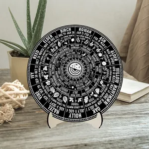 Wheel of the year wooden calendar display stand table decor pagan wicca Wiccan decor plaque.