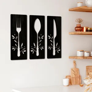 Plaques d'art mural en bois pour couverts, fourchette cuillère couteau cuisine déco suspendues.