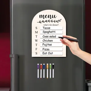 Tableau de menu hebdomadaire magnétique en bois pour réfrigérateur, bloc-notes de cuisine effaçable.